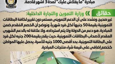 حقيقة وقف دعم البطاقات التموينية للمستفيدين من «ما يغلاش عليك» لمدة 3 أشهر