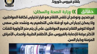 حقيقة فرض غرامة 10 آلاف جنيه على الممتنعين عن التطعيم بلقاح «كورونا»