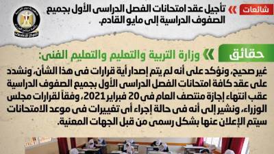 الحكومة تنفى تأجيل عقد امتحانات الفصل الدراسى الأول لمايو القادم