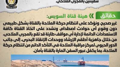 حقيقة توقف حركة الملاحة بقناة السويس نتيجة اصطدام سفينتين بالمجرى الملاحي