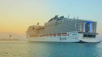 تتجه إلى الإمارات.. أكبر السفن السياحية في العالم MSC WORLD EUROPA تغادر ميناء السخنة