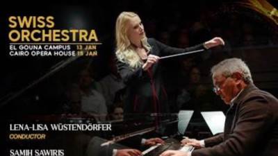 سميح ساويرس يعزف على البيانو ضمن افراد الأوركسترا السيمفونى السويسرى بمدينة الجونة ودار الأوبرا المصرية