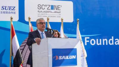  رئيس اقتصادية قناة السويس يشهد وضع حجر الأساس لمصنع "سايلون" الصينية لإطارات السيارات بالسخنة